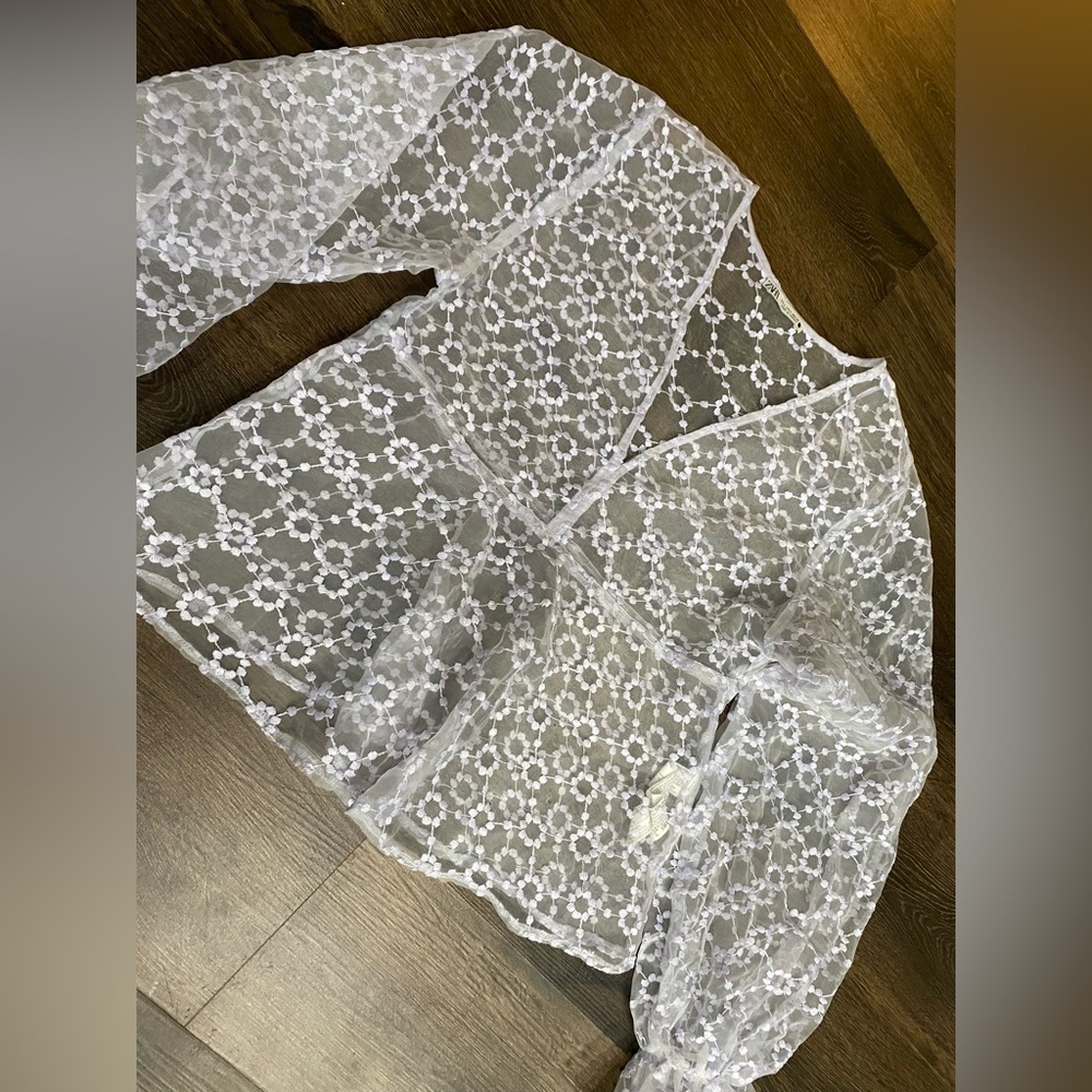 Zara white crochet see through top